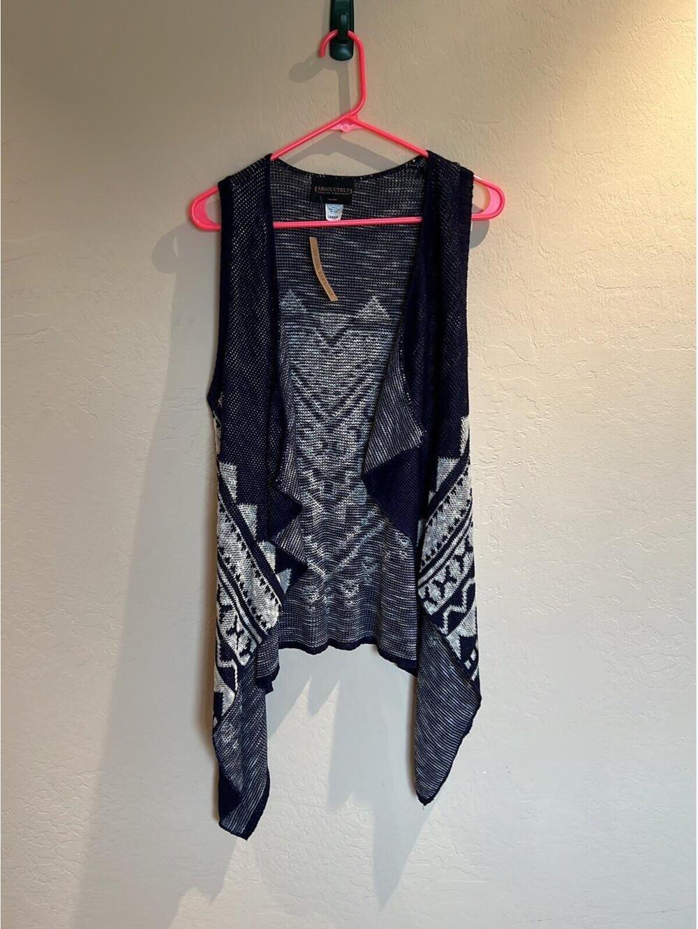 Aztec print sleeveless open front cardigan sweater
